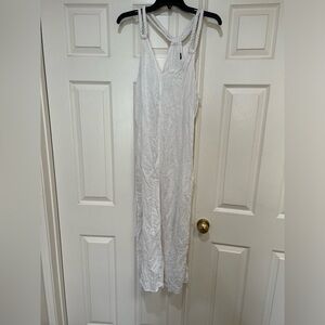 TAHARI BEIGE Linen Sleeveless Maxi Dress Braided Straps Side Slits BEACH BOHO XL